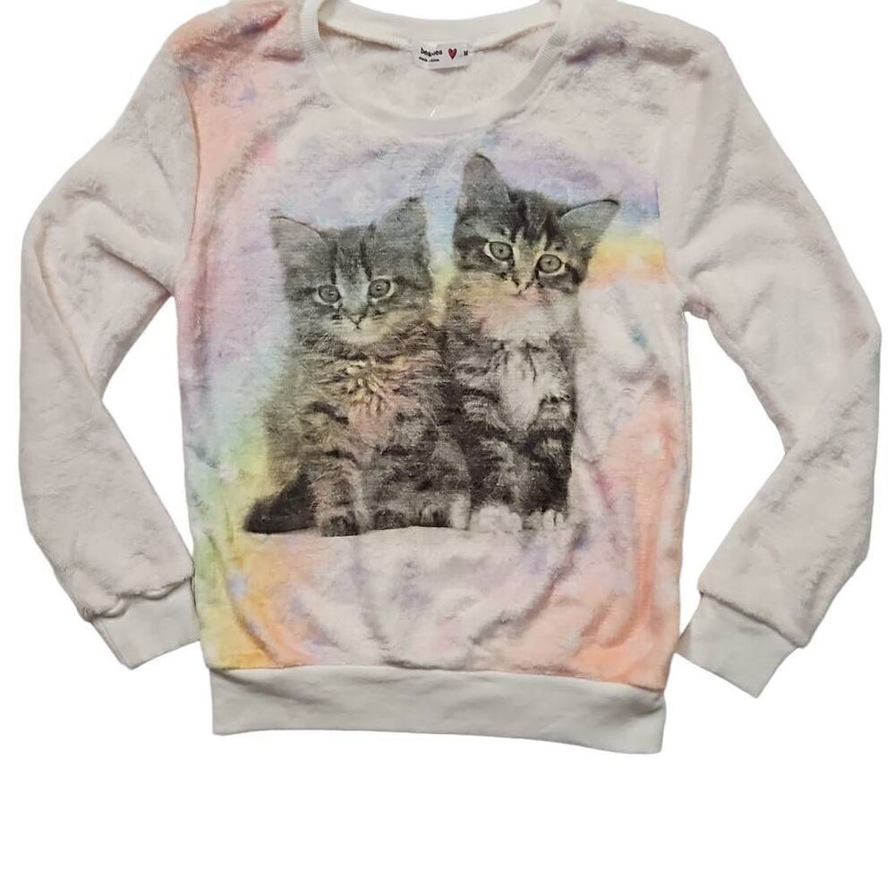 beautees for Nordstrom Big Girls Rainbow Kitty Sweatshirt Ivory Medium (10/12)